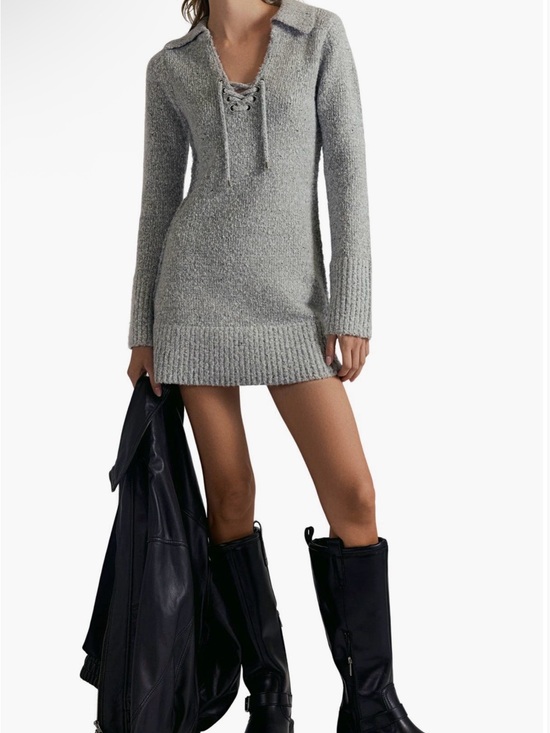 Free People Dresses & Skirts - Free People Milena Gray Knit Long Sleeve Mini Dress NWT